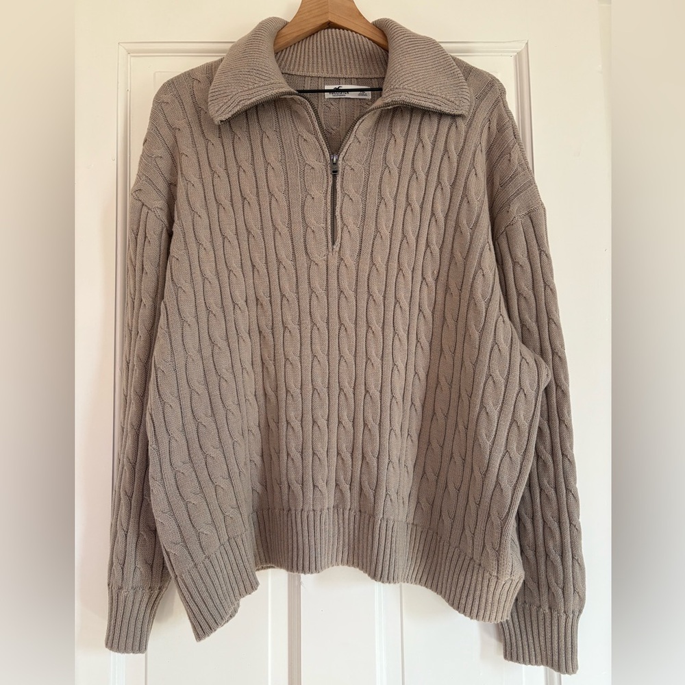 Hollister Womens Beige XL Cable Knit XL Sweater 1/4 Zip Pullover Preppy Coastal